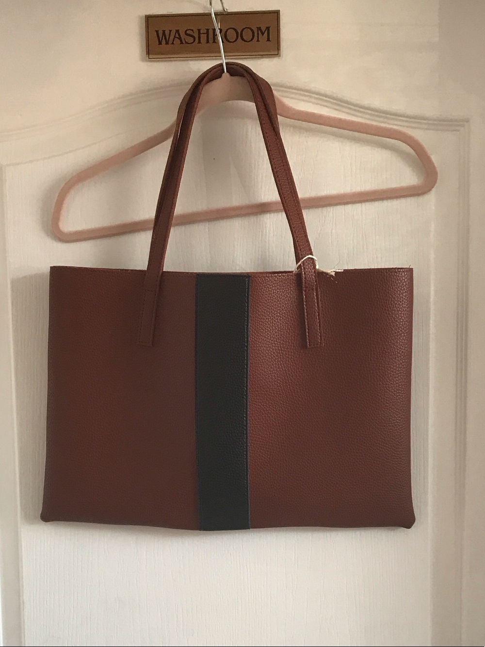 Vince Camuto Brown Tote with Black Center Stripe